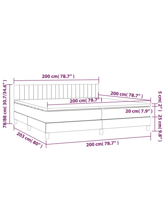Box spring postel s matrací a led tmavě hnědá 200x200 cm textil