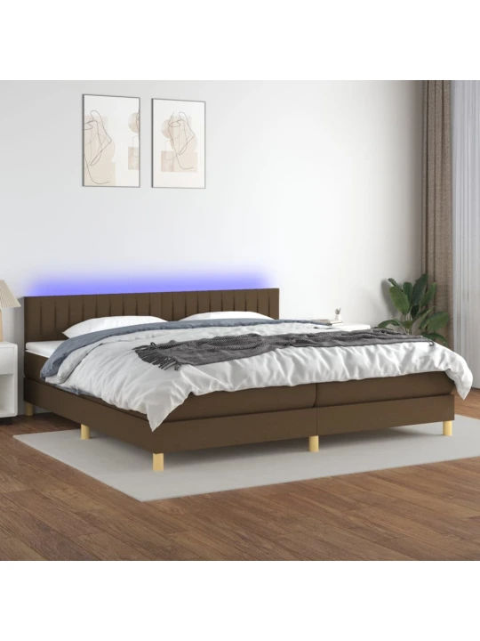 Box spring postel s matrací a led tmavě hnědá 200x200 cm textil