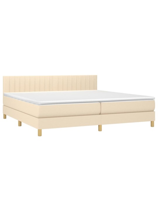 Box spring postel s matrací a LED krémová 200x200 cm textil