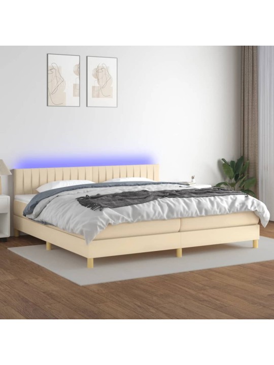 Box spring postel s matrací a LED krémová 200x200 cm textil