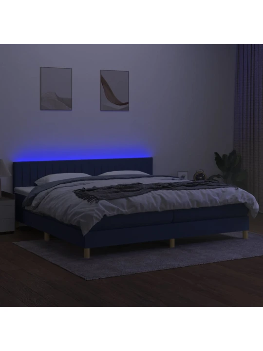Box spring postel s matrací a LED modrá 200x200 cm textil