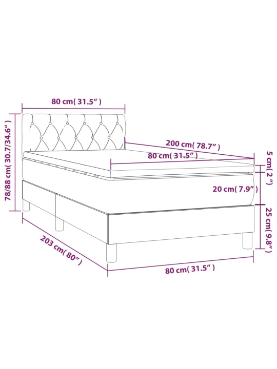 Box spring postel s matrací a LED světle šedá 80x200 cm textil