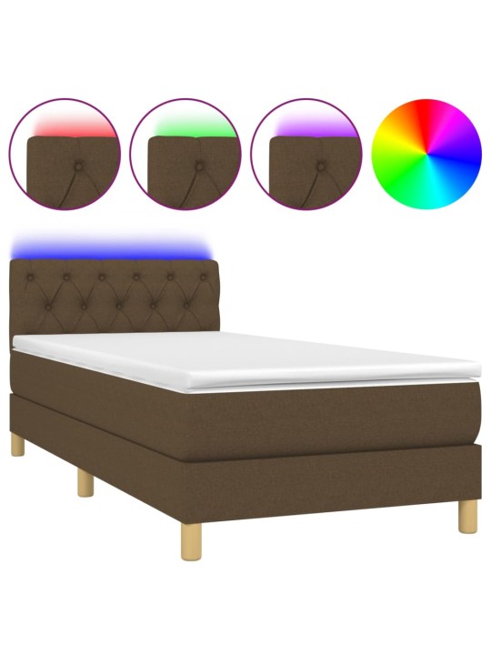 Box spring postel s matrací a LED tmavě hnědá 80x200 cm textil