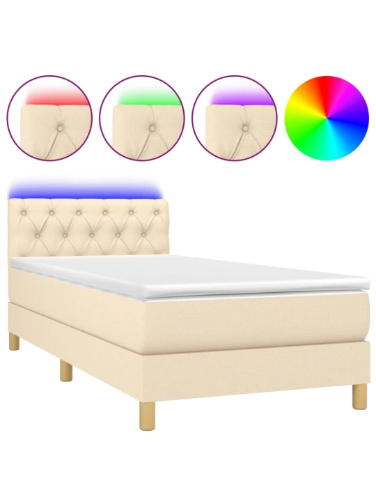 Box spring postel s matrací a led krémová 80 x 200 cm textil