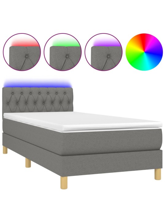 Box spring postel s matrací a LED tmavě šedá 90x190 cm textil