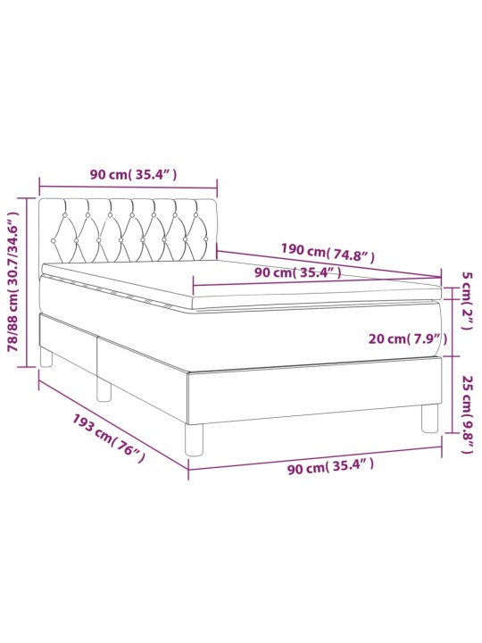 Box spring postel s matrací a LED černá 90x190 cm textil