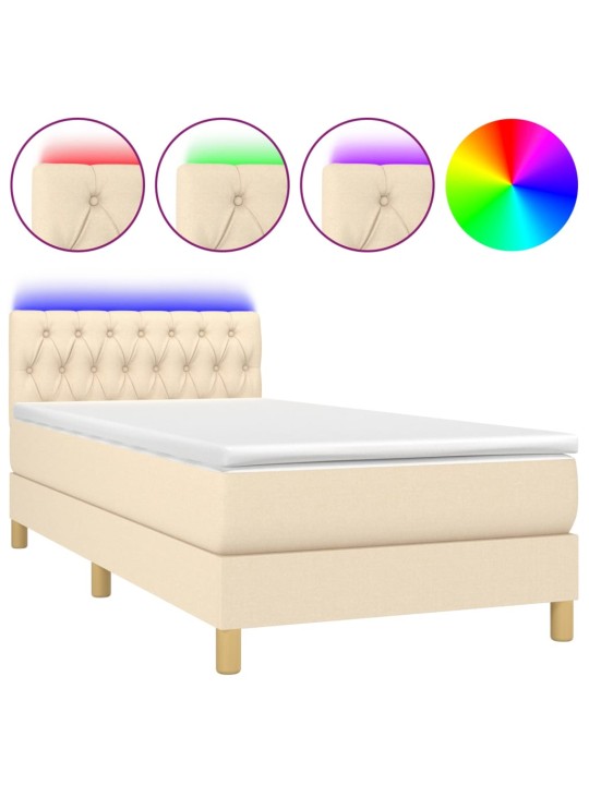 Box spring postel s matrací a LED krémová 90x190 cm textil