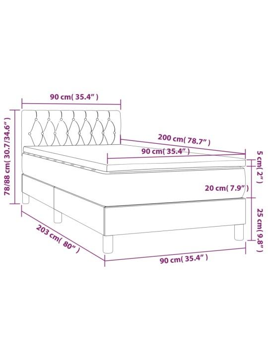Box spring postel s matrací a LED černá 90x200 cm textil