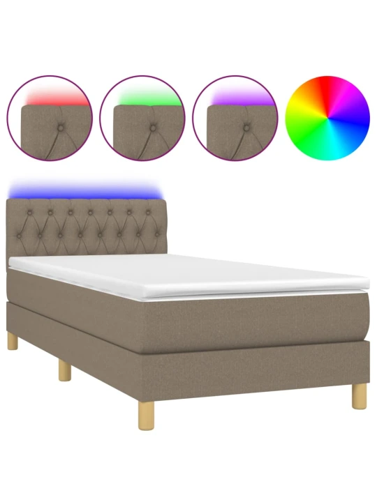 Box spring postel s matrací a LED taupe 90x200 cm textil
