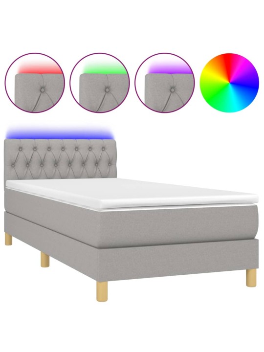 Box spring postel s matrací a LED světle šedá 100x200 cm textil