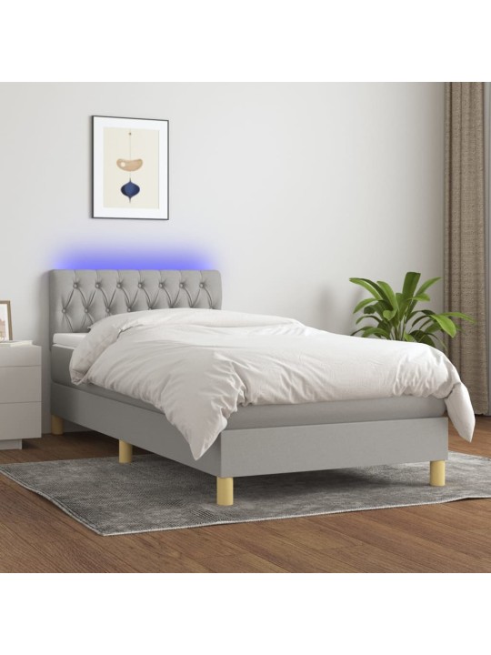 Box spring postel s matrací a LED světle šedá 100x200 cm textil
