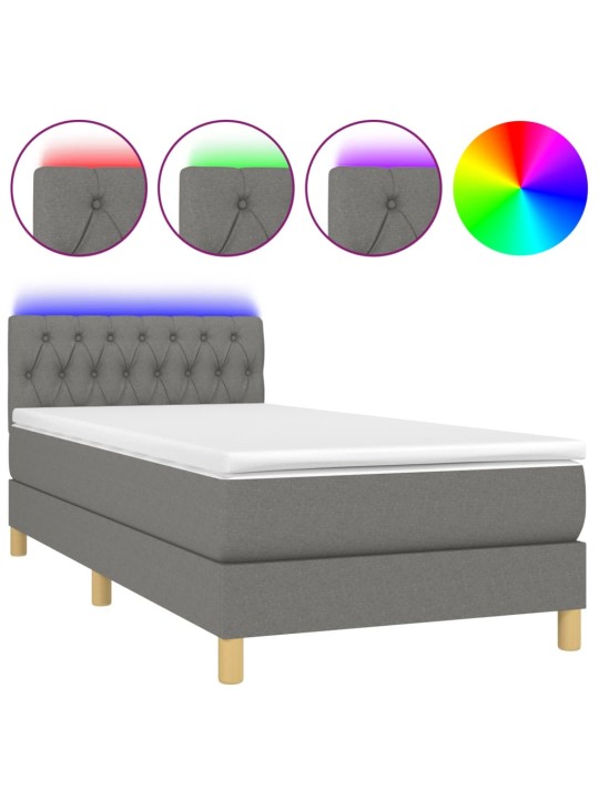 Box spring postel s matrací a LED tmavě šedá 100x200 cm textil