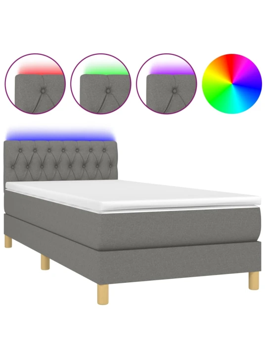 Box spring postel s matrací a LED tmavě šedá 100x200 cm textil