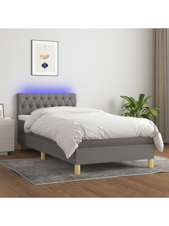 Box spring postel s matrací a LED tmavě šedá 100x200 cm textil