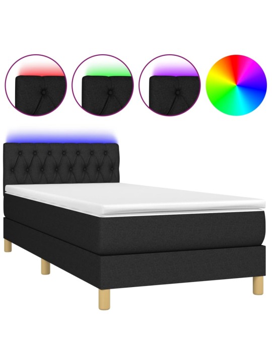 Box spring postel s matrací a LED černá 100x200 cm textil
