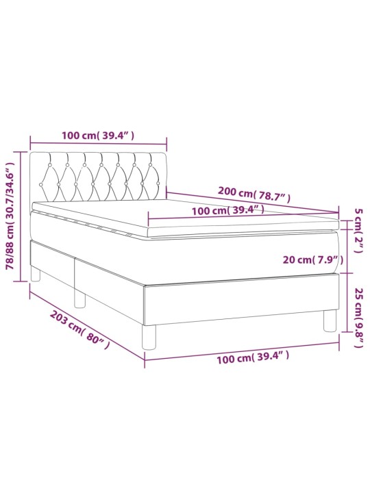 Box spring postel s matrací a LED černá 100x200 cm textil
