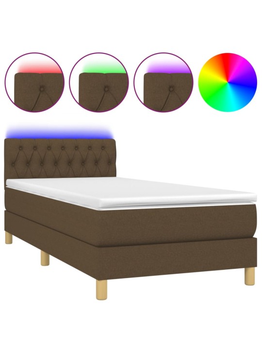 Box spring postel s matrací a LED tmavě hnědá 100x200 cm textil