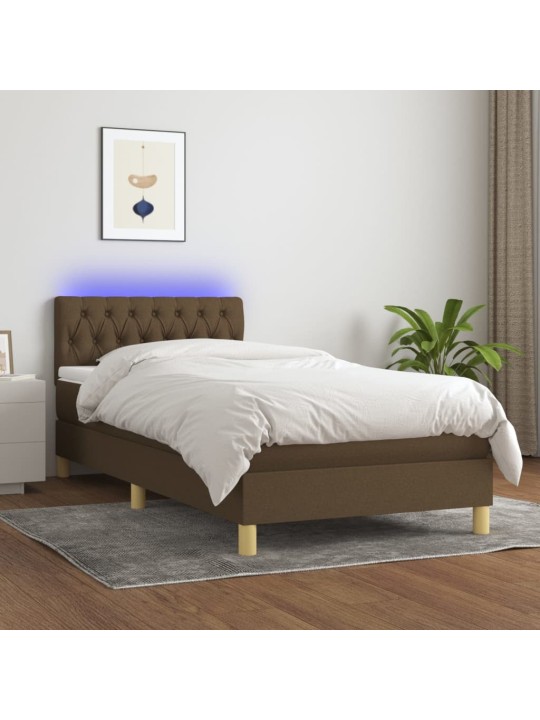 Box spring postel s matrací a LED tmavě hnědá 100x200 cm textil