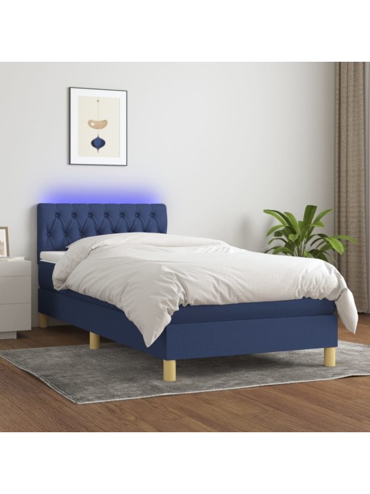 Box spring postel s matrací a LED modrá 100x200 cm textil
