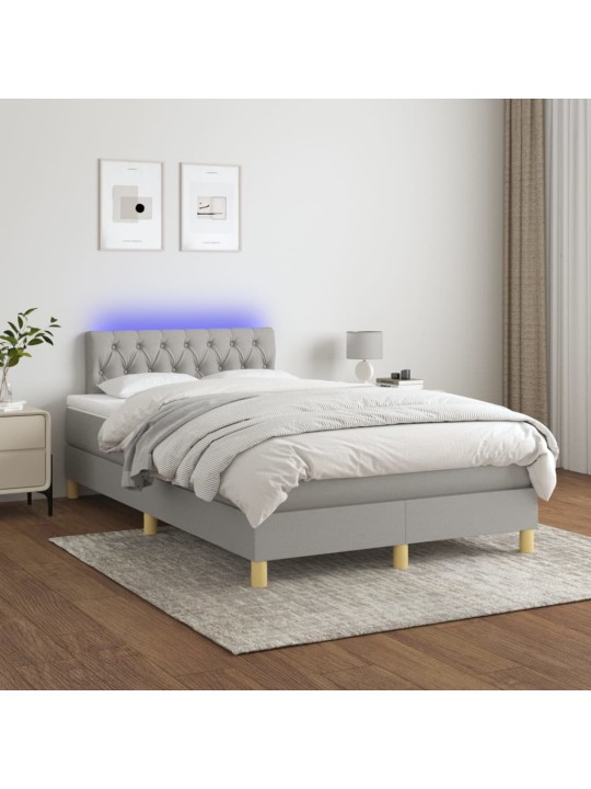 Box spring postel s matrací a LED světle šedá 120x200 cm textil