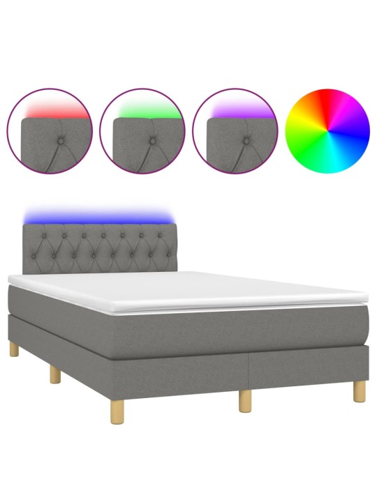 Box spring postel s matrací a LED tmavě šedá 120x200 cm textil