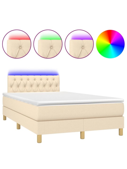 Box spring postel s matrací a led krémová 120 x 200 cm textil