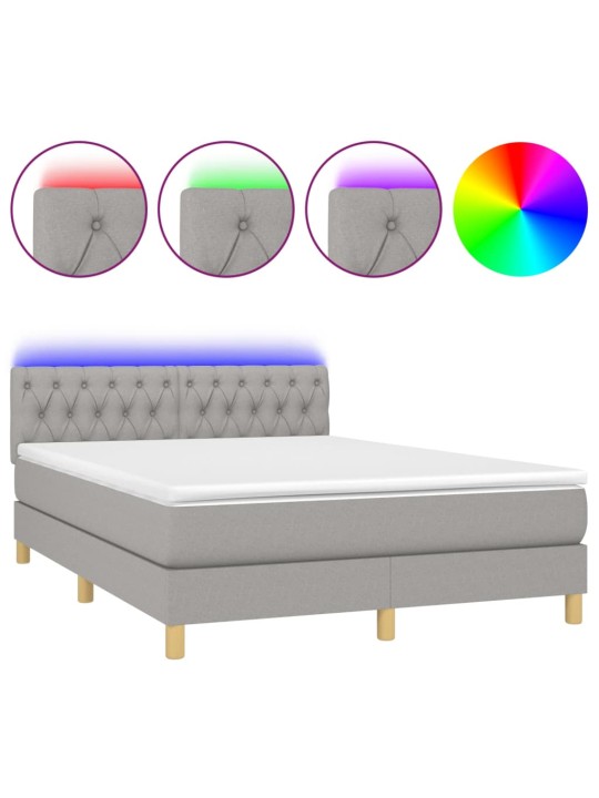 Box spring postel s matrací a LED světle šedá 140x190 cm textil