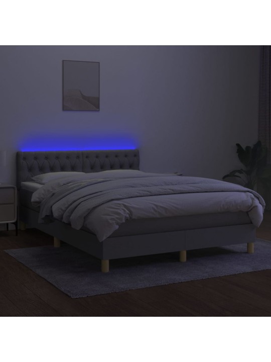 Box spring postel s matrací a LED světle šedá 140x190 cm textil
