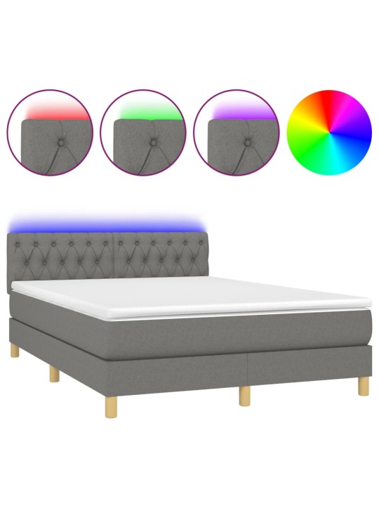 Box spring postel s matrací a LED tmavě šedá 140x190 cm textil