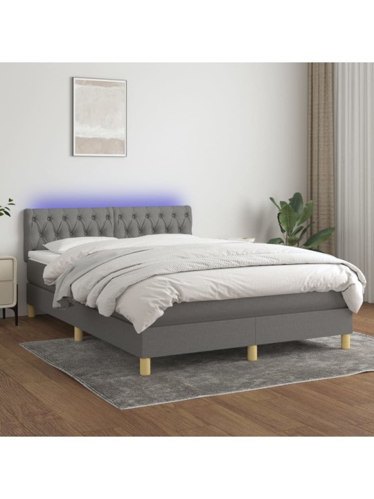Box spring postel s matrací a LED tmavě šedá 140x190 cm textil