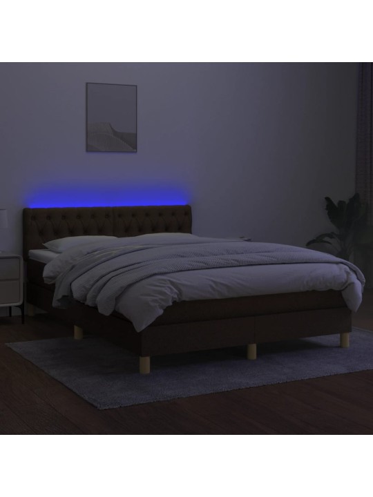 Box spring postel s matrací a LED tmavě hnědá 140x190 cm textil