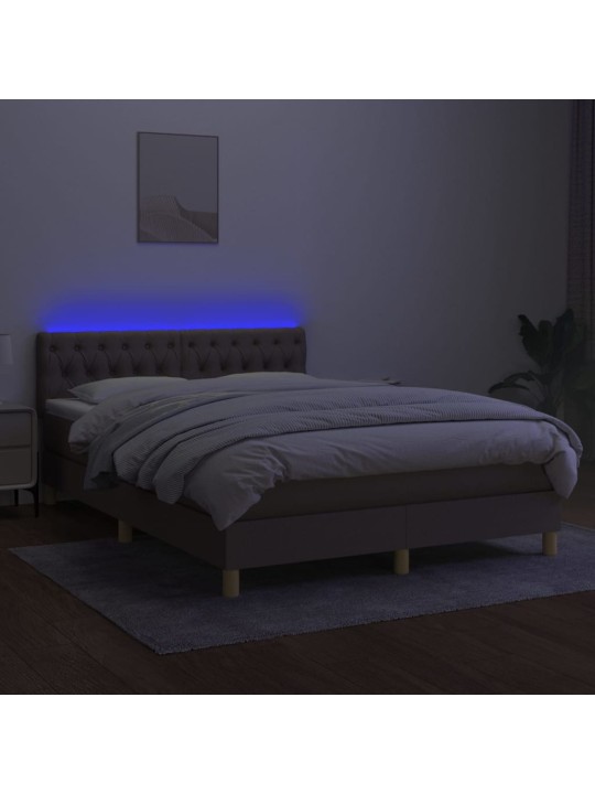 Box spring postel s matrací a led taupe 140x190 cm textil