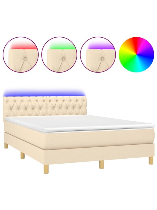 Box spring postel s matrací a LED krémová 140x190 cm textil