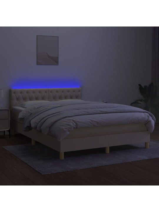 Box spring postel s matrací a LED krémová 140x190 cm textil