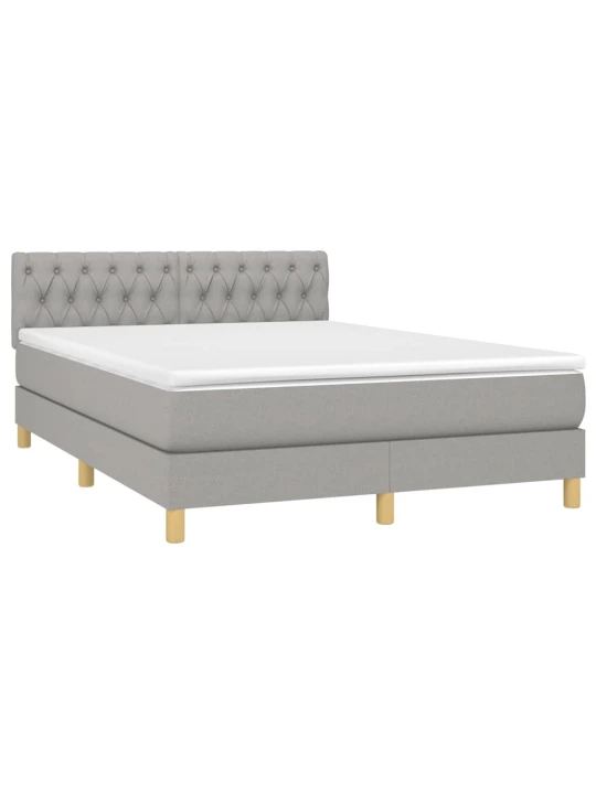 Box spring postel s matrací a LED světle šedá 140x200 cm textil