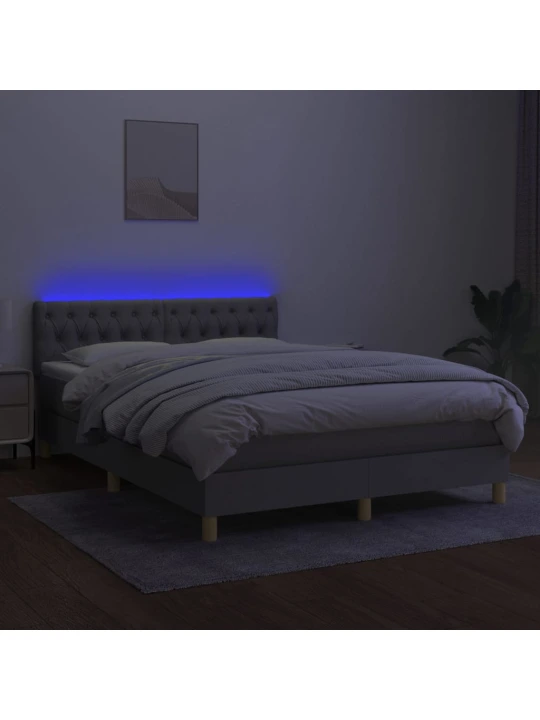 Box spring postel s matrací a LED světle šedá 140x200 cm textil