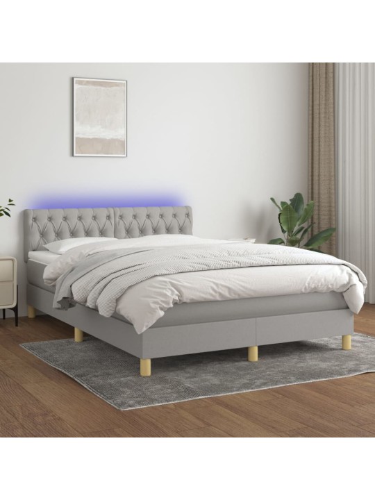 Box spring postel s matrací a LED světle šedá 140x200 cm textil