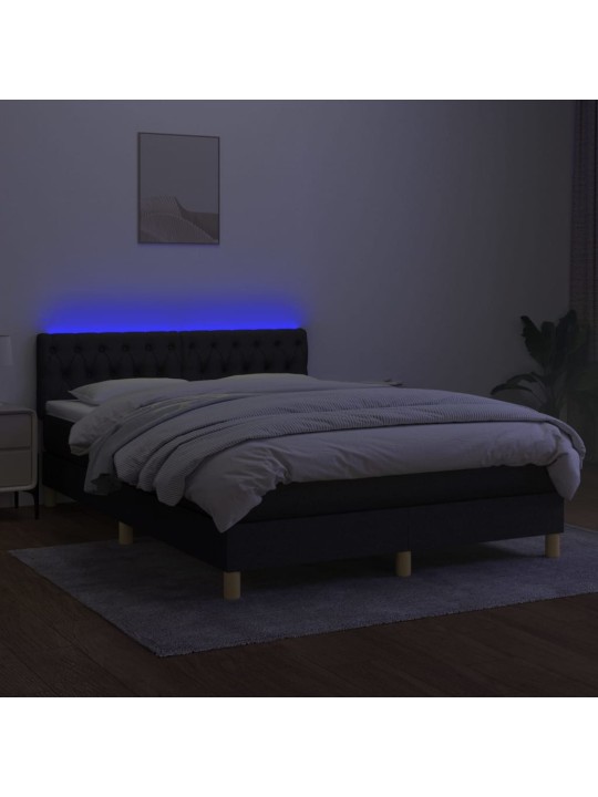 Box spring postel s matrací a LED černá 140x200 cm textil