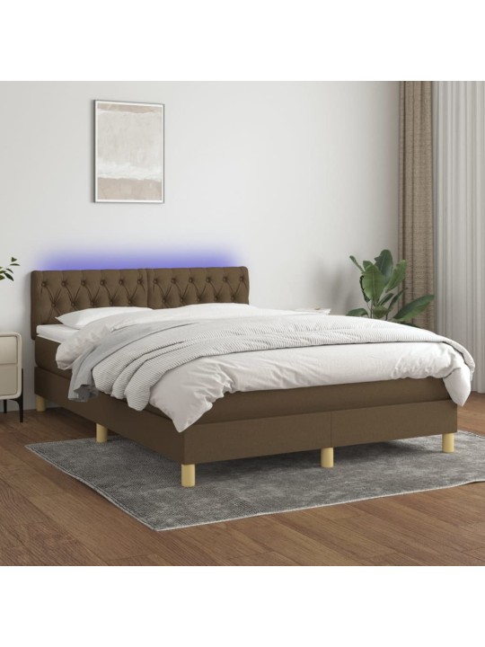 Box spring postel s matrací a LED tmavě hnědá 140x200 cm textil