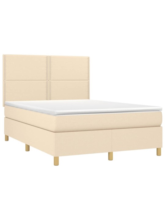 Box spring postel s matrací a LED krémová 140x200 cm textil