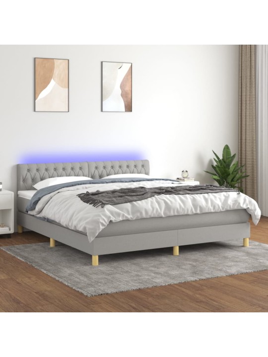Box spring postel s matrací a LED světle šedá 160x200 cm textil