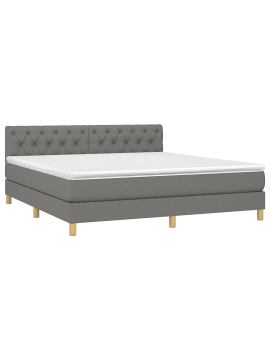 Box spring postel s matrací a LED tmavě šedá 160x200 cm textil