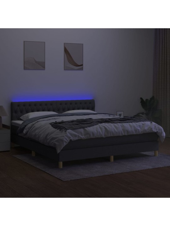 Box spring postel s matrací a LED tmavě šedá 160x200 cm textil