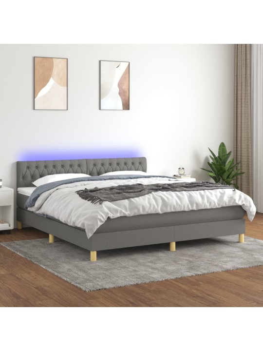 Box spring postel s matrací a LED tmavě šedá 160x200 cm textil