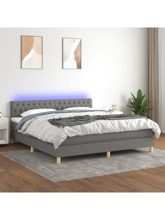 Box spring postel s matrací a LED tmavě šedá 160x200 cm textil
