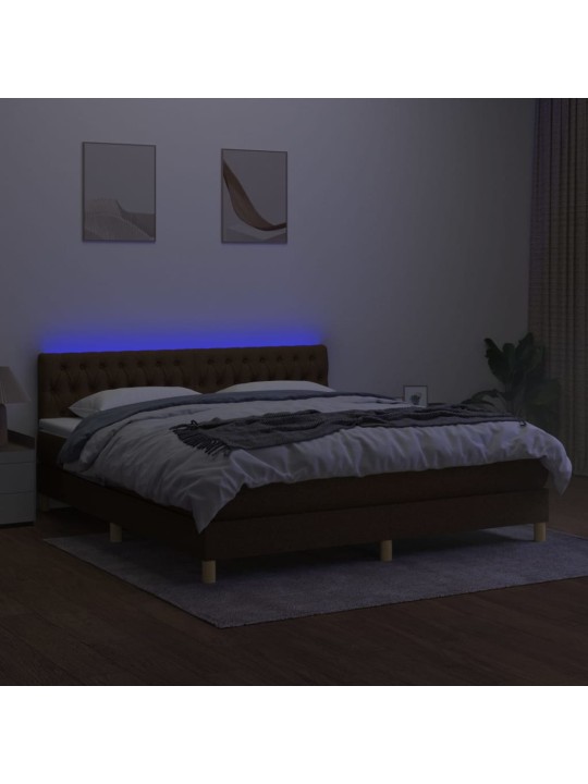 Box spring postel s matrací a led tmavě hnědá 160x200 cm textil