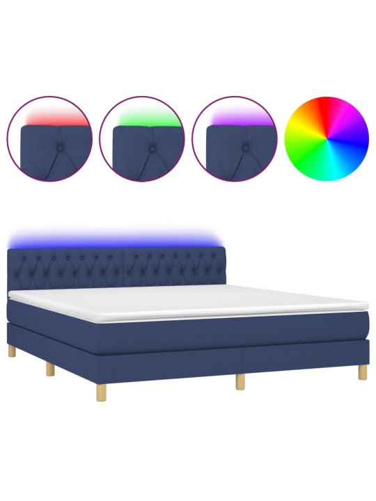 Box spring postel s matrací a LED modrá 160x200 cm textil