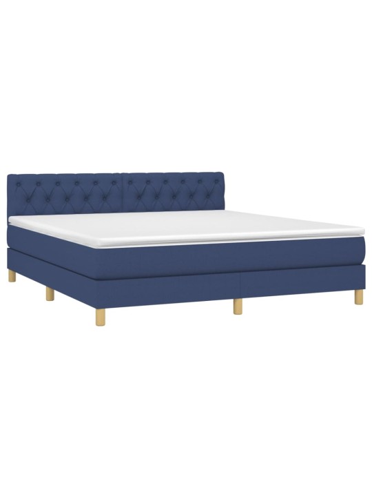 Box spring postel s matrací a LED modrá 160x200 cm textil