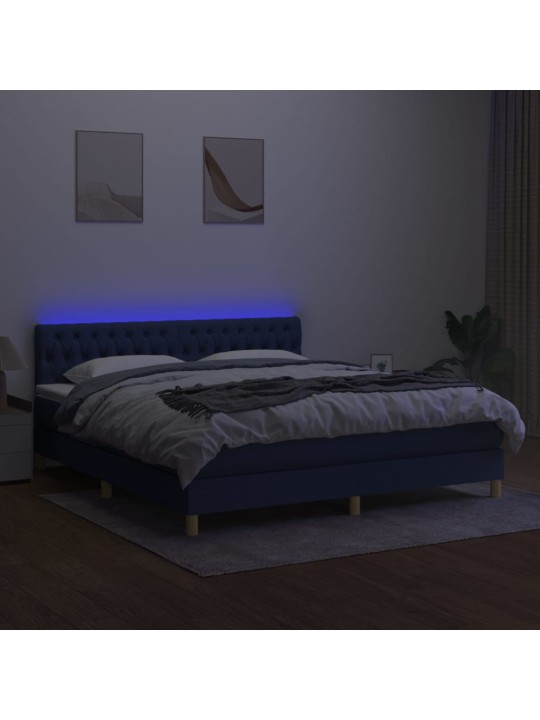 Box spring postel s matrací a LED modrá 160x200 cm textil