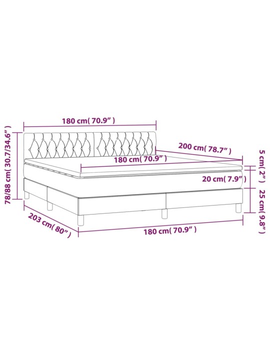 Box spring postel s matrací a LED černá 180x200 cm textil